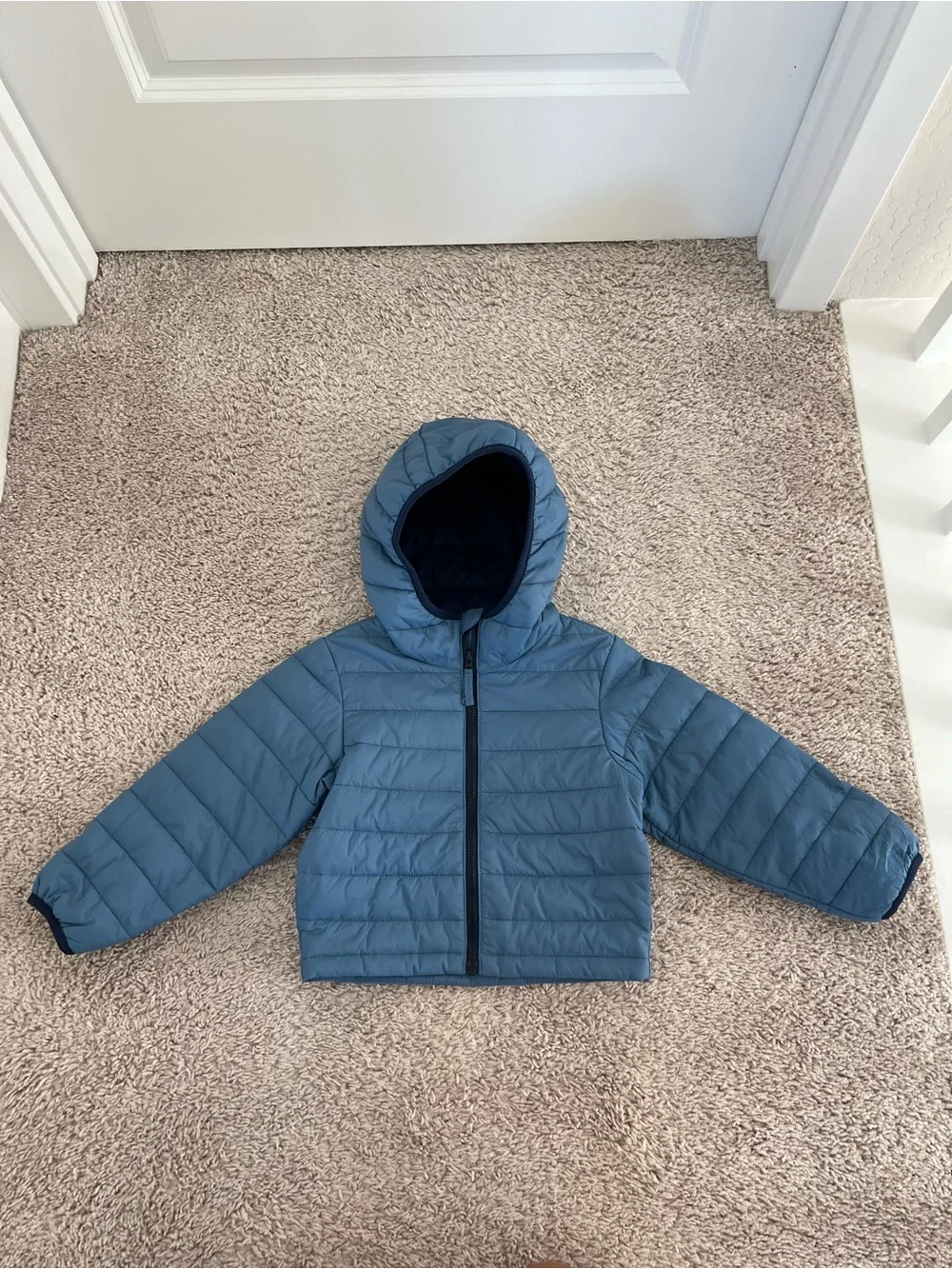 NWOT Crewcuts Light Blue and Navy Quilted Hooded Puffer XXS (2-3)